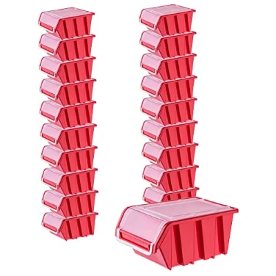 Image of KADAX Stacking Boxes, Plastic Tool Organiser with Lids, Durable Storage Containers for Screws, Workshop Display Bins (Red, Set of 20, 195 x 120 mm)