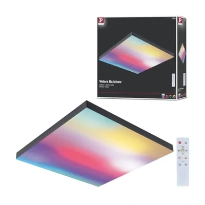 Image of Paulmann Velora Rainbow 79908 LED Panel Square Including 1 x 19 W Dimmable DynamicRGBW Colour Control Black Metal Ceiling Light 3000 K