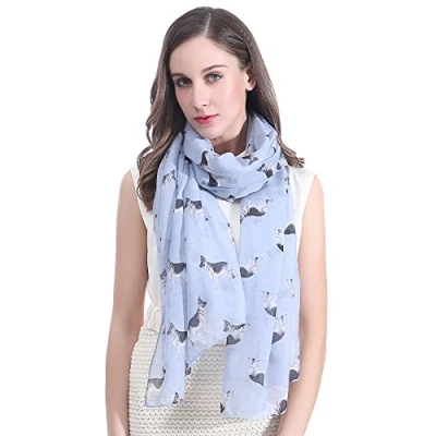 Image of Lina &amp; Lily German Shepherd Dog Print Large Scarf Lightweight (Light Blue)(Size: 180cm x 90cm)
