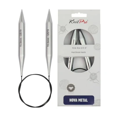 Image of KnitPro Nova Fixed Knitting Needles 100cm x 15mm Circular Pins, Silver