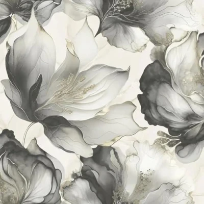 Image of Muriva Elysian Floral Flowers Petal Pastel Abstract Metallic Wallpaper Feature Wall 10m Roll (Black and Gold 212502)