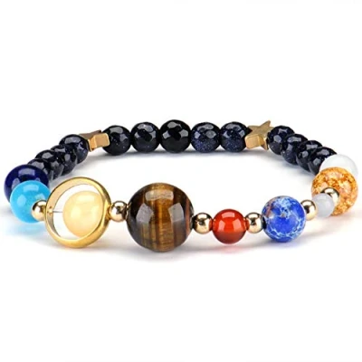 Image of Galaxy Solar System Stone Beads Bracelet Universe Nine Planets Star Elastic Energy Unisex Bracelets Bangles