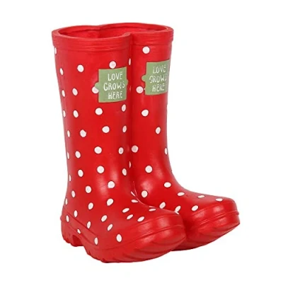 Image of Jones Home &amp; Gift Polka Dot Red White 21cm Welly Boots Planter Plant Pot Gardening Ornament Gift, M (LG_31322)
