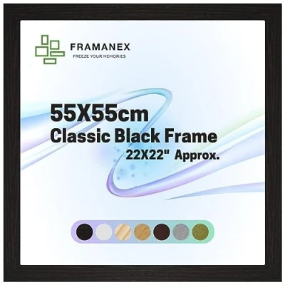 Image of FRAMANEX Classic Picture Poster Frame, 55 X 55cm Black Wood Finish, Portrait, Landscape Display Square 21 inches Frame (Black Frame)