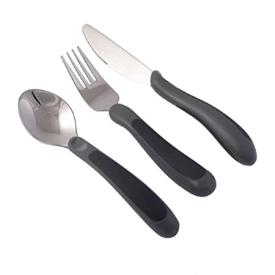 Image of NRS Healthcare Kura Care Adult Cutlery Set, Easy Grip Black &amp; Grey, Grey and