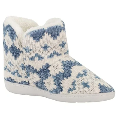 Image of Ladies Blue Fairisle Bootie Slippers 641045 3 4 (S)