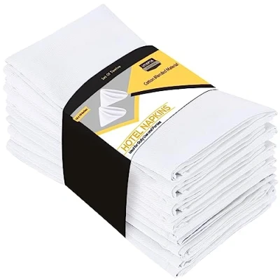 Image of Utopia Kitchen Cloth Napkins [12 Pack] Cotton Blend Washable and Reusable Table Dinner for Hotel, Lunch, Restaurant, Weddings, Event Parties (46 x 46 cm, White)