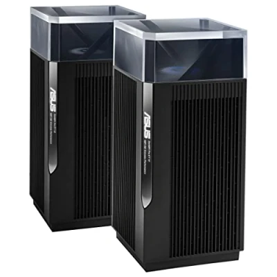 Image of Asus ET12 AXE11000 Whole Home Tri band Mesh WiFi 6E System Coverage up to 610 Sq. Mtr/6,000 ft.,11Gbps WiFi, 3 SSIDs, free security &amp; parental controls, Dual 2.5G ports LAN Aggregation 2 pack