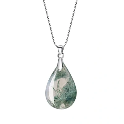 Image of COAI 925 Sterling Silver Chain Teardrop Moss Agate Stone Pendant Necklace for Women