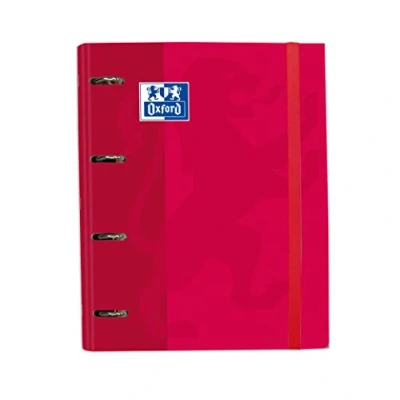 Image of Oxford, 4 Ring Binder A4+ Extra Hard Cover with Rubber, Includes Refill Grid 5 x 5, Red
