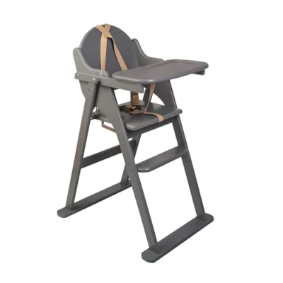 Image of Safetots Deluxe Putaway Folding Wooden High Chair, Grey, Highchair for Baby and Toddler, Pre Assembled, Stylish, Practical, Space Saving Chair