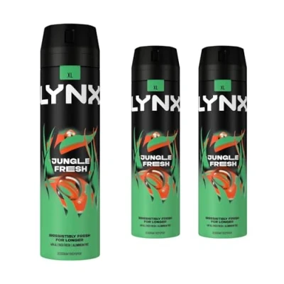 Image of Lynx XL Body Spray Jungle Fresh 48H High Definition Fragrance with Sweat Protection Deodorant for Men Unique Scent of Palm Leaves and Amber, 200ml Pack 3