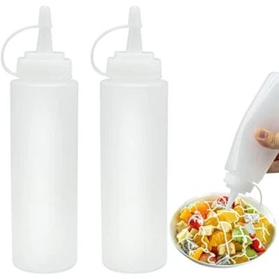 Image of REBECASKYENS 2 Pcs 8oz Food Grade Reusable Plastic Squeeze Condiment Bottles,Squeezy Bottles With Nozzles,Condiment Bottle Cap For Sauce Seasoning Dispensers