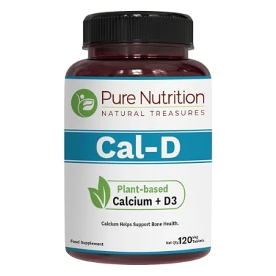 Image of Pure Nutrition Cal D Plant Based Calcium with VIT D3 K2 &amp; Magnesium 120 Tabs 500mg Vegan per Serving Supplement for Bone Health