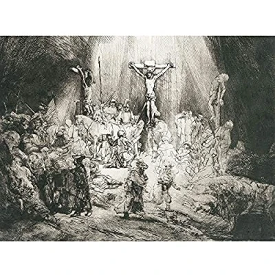 Image of Rembrandt Christ Crucified Between Thieves 3 Crosses Unframed Wall Art Print Poster Home Decor Premium