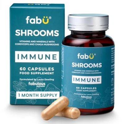 Image of fabÜ Shrooms Immune Support Supplement with Cordyceps and Chaga Mushrooms, Vitamins Minerals (60 Capsules)