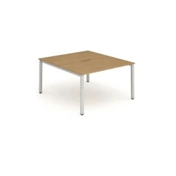 Image of Evolve B2B Silver Frame Bench Desk 1400 Oak (2 Pod) BE175