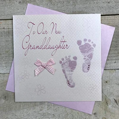 Image of WHITE COTTON CARDS To Our New Granddaughter Handmade Card Pink Feet, WS39