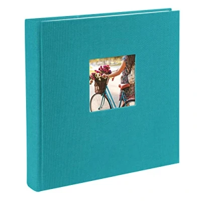Image of Goldbuch photo album with cut out, Bella Vista, 25 x cm, 60 white pages glassine dividers, linen, turquoise, 24893