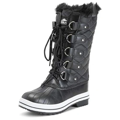 Image of Polar Womens Quilted Tall Snow Waterproof Winter Faux Fur Durable Rubber Sole Outdoor Rain Boots Grey cardy UK5/EU38 YC0627