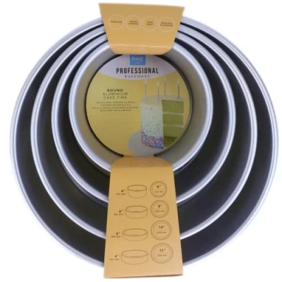 Image of PME Round Cake Pans 6, 8, 10, 12 Inch x 4 Deep, Set of 4,RNDB6810124,Silver