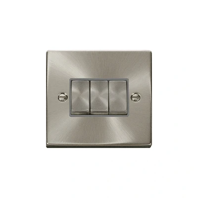 Image of Click Deco 3 Gang 2 Way Ingot 10AX Switch Satin Chrome Grey Inserts