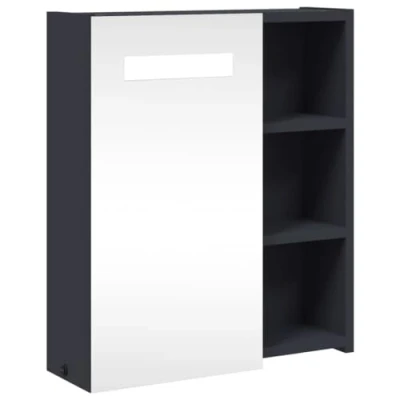 Image of vidaXL Wall mounted Grey Bathroom Cabinet with LED Light Illuminated Vanity Mirror and Storage Shelves Made of Engineered Wood