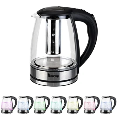 Image of Electric Glass Kettle, 1.8L Water Kettle with 7 Color LED Lighting, Fast Boil Quiet Clear Dry &amp; Overheat Protection, BPA Free, 2000W