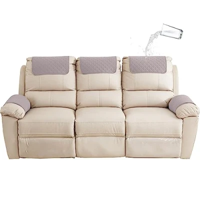 Image of GYHH Sofa Armrest Cover, Headrest Cover for Recliner Chair Arm Cover,Armchair Slipcover Nonslip Quilted Furniture Protector Pets Leather Couch (Light Gray,3 Seat 5 pc)