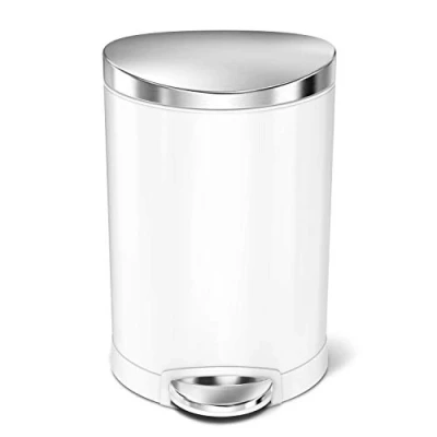 Image of simplehuman CW1835CB 6L Semi Round Pedal Bin, Small Bin for Bathroom Bedroom Office, Strong Steel Pedal, Silent Soft Close Lid, Inner Bucket, Fingerprint Proof White