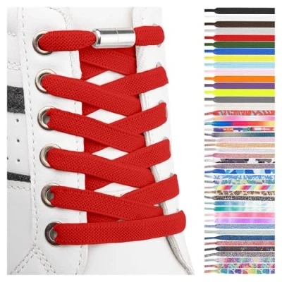 Image of SULPO Flat Elastic Laces Without Ties No Tie Shoe Adult And Kids Silicone For Trainers, Sneakers, Converse Work Shoes With Metal Quick release Buckles