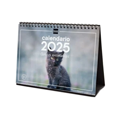 Image of Finocam Calendar Desktop Images to Write 2025 Month View January December (12 months) Kittens Spanish