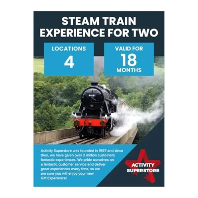 Image of Activity Superstore Steam Train Gift Experience Voucher For Two, Available at 5 UK Locations, 18 month Validity, Days, Gifts, Couples Retirement Gifts