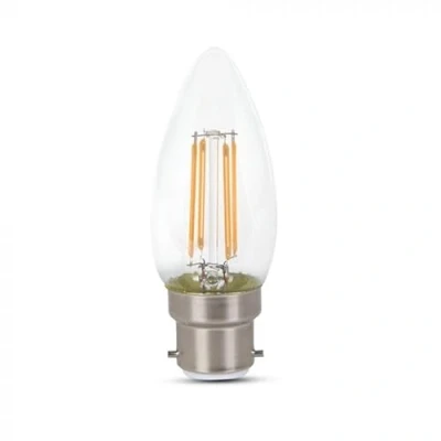 Image of VTAC B22 LED Candle Bulb Bayonet, Filament Bulb, C37 4W Edison Light Bulbs, 40W Incandescent Equivalent, Warm White 3000K, 470Lm, Ceiling Fittings Non Dimmable, Pack of 20