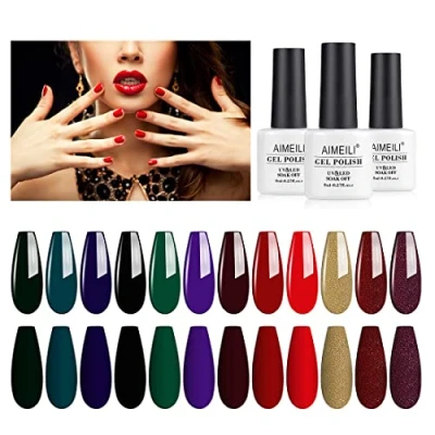 Image of AIMEILI Gel Nail Polish Set, 8ml 12 Colours Soak Off UV LED Polishes Art Gift Kit 5