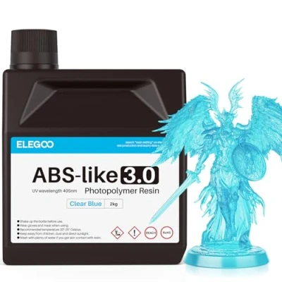 Image of ELEGOO Upgraded ABS Like Resin 3.0, 405nm UV Curing 3D Printer with Higher Precision and lower Shrinkage, Enhanced Strength Toughness Photopolymer for LCD Clear Blue 2KG