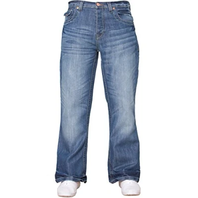Image of APT Mens Basic Blue Bootcut Wide Leg Flared Work Casual Jeans Big Sizes Light Wash 34 W X30