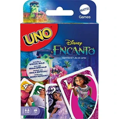 Image of Mattel Games UNO Disney Encanto Card Game for Kids, Adults, Families &amp; Nights, Deck Special Rule Inspired by The Movie, 2 to 10 Players