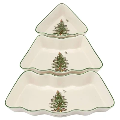 Image of Spode Christmas Tree Dip Bowl Set 3 Piece Ceramic Dipping Bowls Festive Salsa for the Holidays Durable, Dishwasher Safe Sauce Holiday Dinnerware &amp; Seasonal Tableware