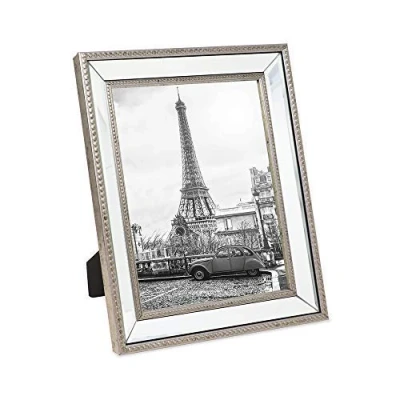 Image of Isaac Jacobs 8x10 Champagne Mirror Bead Picture Frame Classic Mirrored with Dotted Border Made for Wall Display, Tabletop, Photo Gallery and Art (8x10, Champagne)