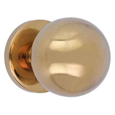Image of Amig Round Door Knob for Main Entrance Doors Handle Front Diameter 70 mm Stainless Steel 18/8 Gold Includes Mounting Screw and Nut