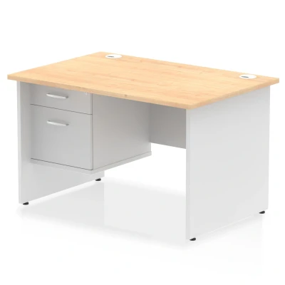 Image of Impulse 1200x800 Desk Maple/White Panel End Leg 1x2 Drawer Fixed Ped