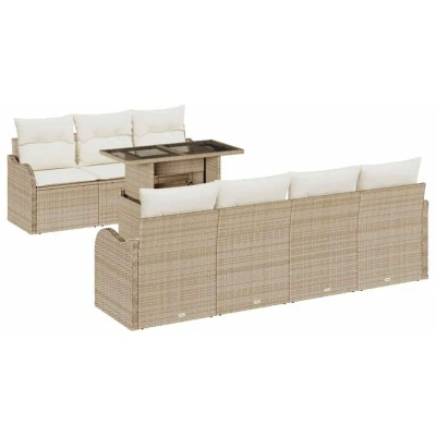 Image of vidaXL 8 Piece Garden Sofa Set with Cushions Beige Poly Rattan