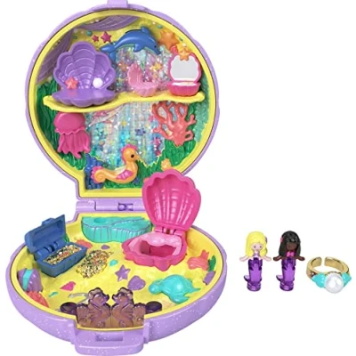 Image of Polly Pocket Keepsake Collection Mermaid Dreams Collectible Compact, Under The Sea Theme, Special Box, 2 Dolls, Wearable Ring &amp; More, Gift, Ages 4 Years Old Up