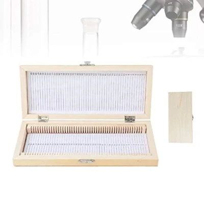 Image of 50Pcs Wooden Slide Box, Biology Glass Prepared Microscope Slides Storage Metal buckle, with a Code, for Placing