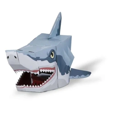Image of 3D Mask Kit (Shark) by Fiesta Crafts Colourful &amp; Easy to Assemble Head Costume Complete Arts and Set Improve Motor Skills, Creativity, Imagination Fits Kids Adult Heads