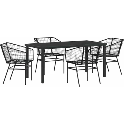 Image of vidaXL 5 Piece Garden Dining Set Black Poly Rattan