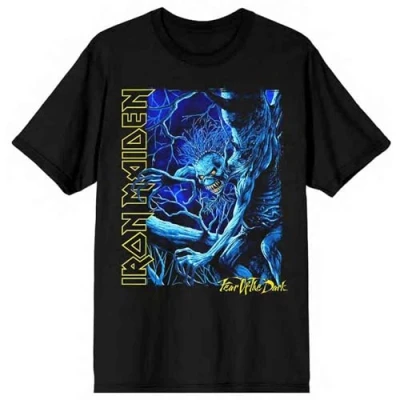 Image of Iron Maiden T Shirt Fear of The Dark Blue Tone Eddie Vertical Logo Official Mens XXL