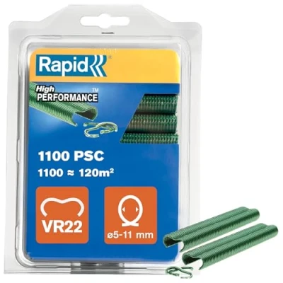 Image of Rapid VR22 Galvanized Fence Hogrings with Green PET Coating, Suitable for 5 11 mm Netting Wire, Ideal Securing Cages and Fencing, 1100 Pieces, Blister (40108807)