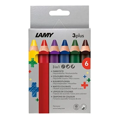 Image of LAMY 3plus Colouring Pencils 520 Set of 6: Folding Box with 6 Cedar Wood Ergonomic Shape and High Colour Brilliance Extra Thick Lead Diameter 10 mm, Pencil